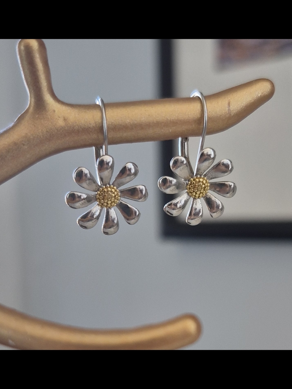 Daisy Drop Earrings - Silver with Gold Center